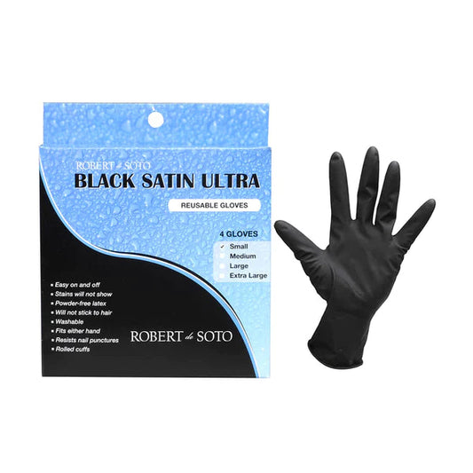 Robert De Soto Satin Ultra Reusable Gloves 4pc Black - Medium